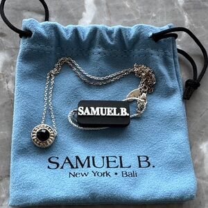 Samuel B. Silver Necklace with Black Tag and Black Stone